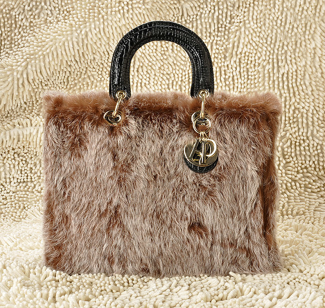 replica jumbo lady dior rabbit hair bag 6322 brown